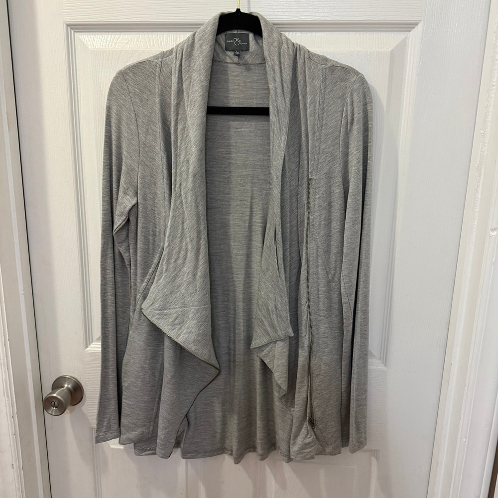 Market &‎ Spruce Women Size L Alan French Terry Gray Asymmetrical Zip Cardigan